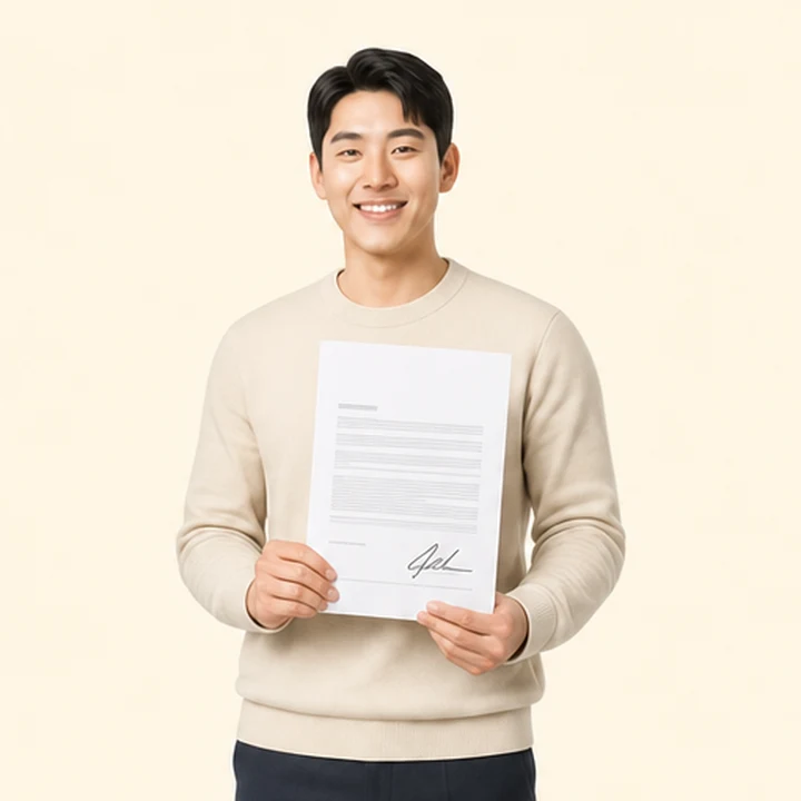 카니발 중고차 장기렌트 서면 견적서를 들고 있는 고객